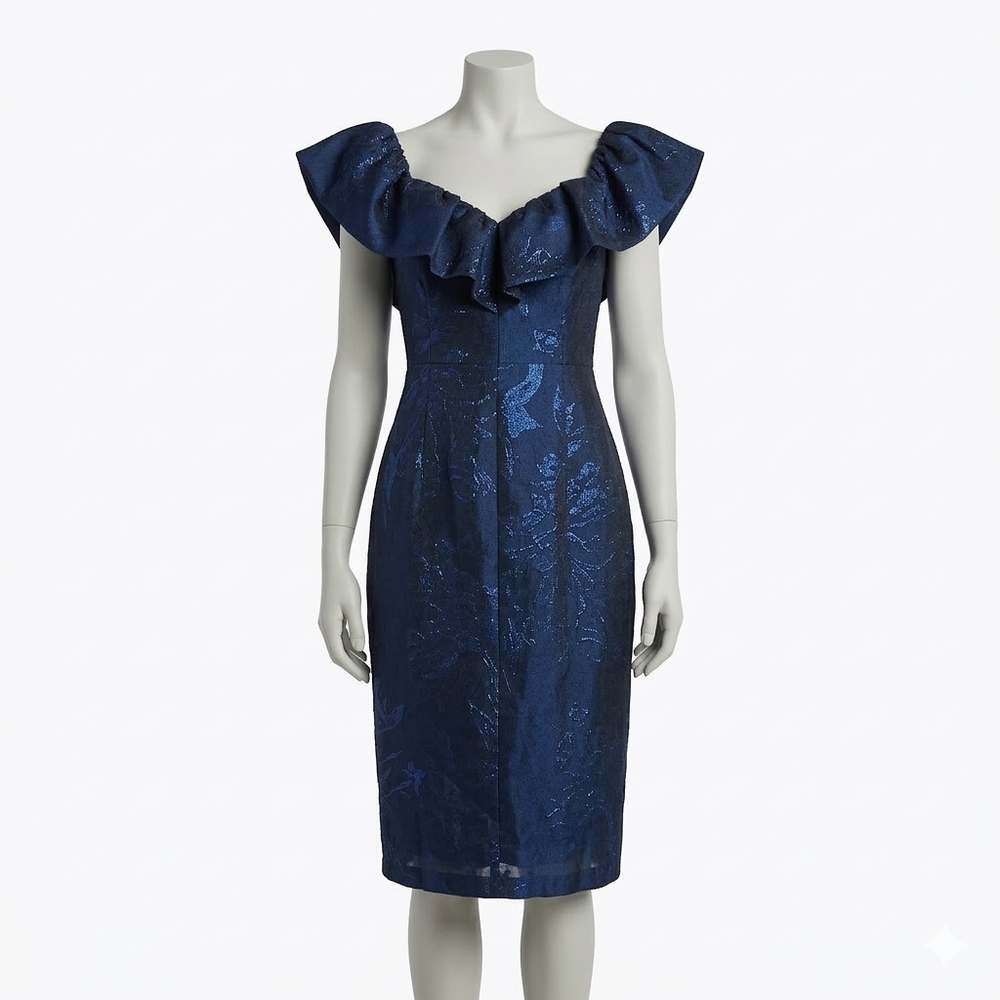 Monique Lhuillier Off The Shoulder Metallic Fil Coupe Midi Dress Size 12 - Picture 2 of 8